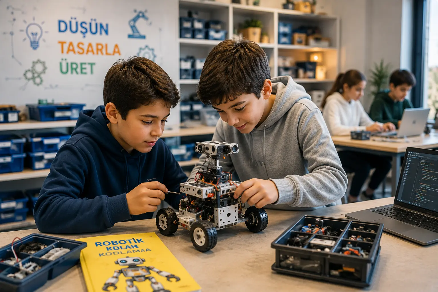 Robotik ve kodlama eğitimi alan çocuklar