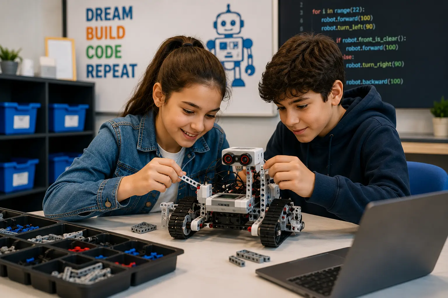 Robotik ve kodlama çalışması yapan öğrenciler